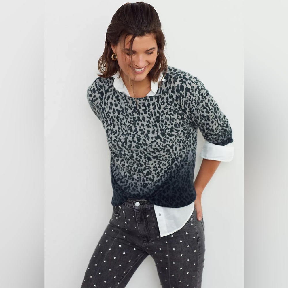 White + Warren Spotted Cashmere Sweater “Mobwife” Animal Print Cheetah Leopard